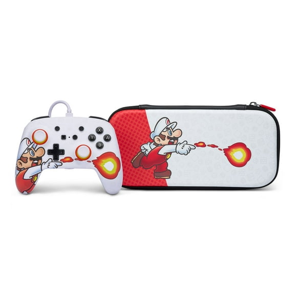 PowerA Enhanced Wired Controller and Slim Case for Nintendo Switch  Mario Fireball