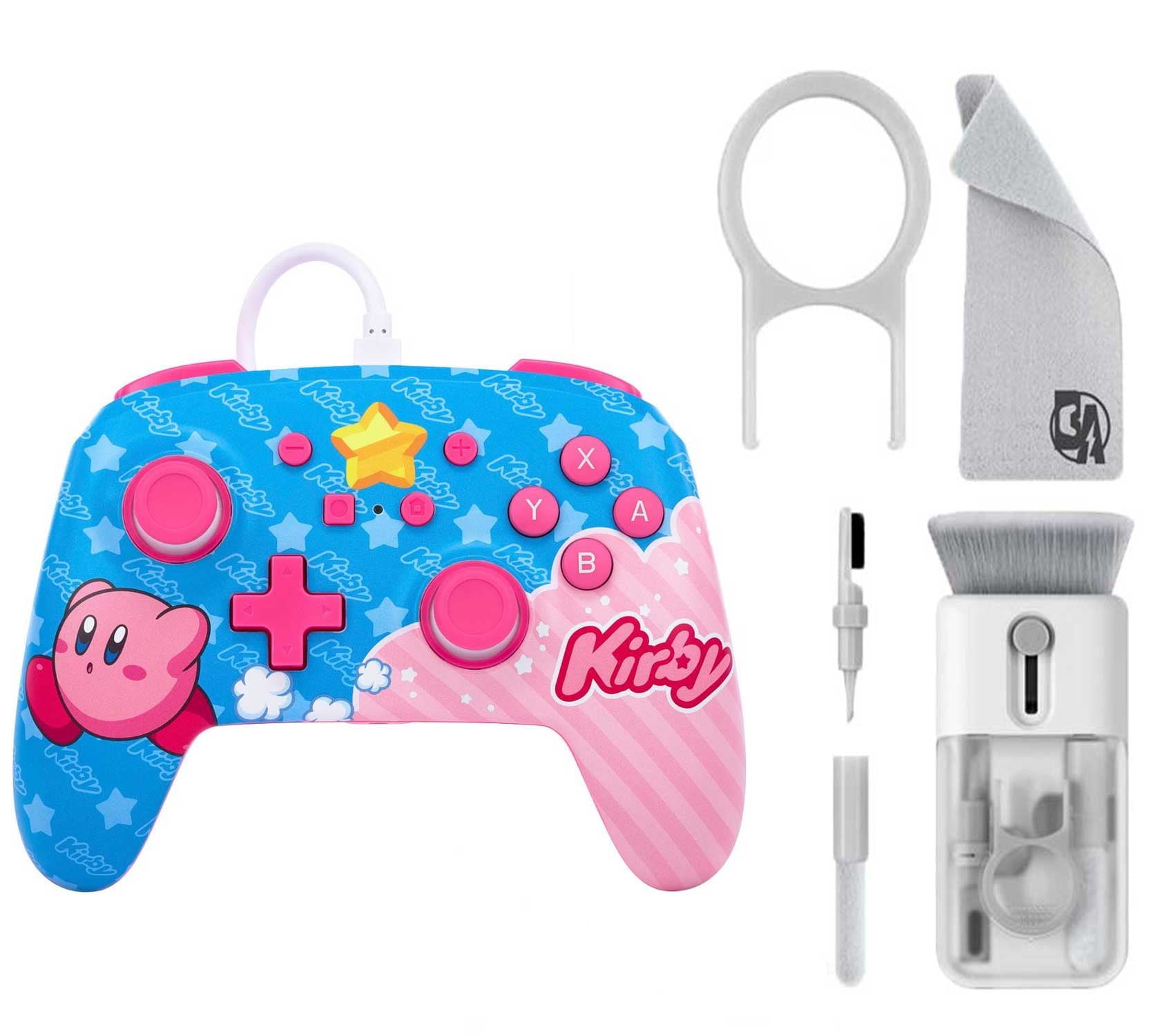 PowerA - Enhanced Wired Controller for Nintendo Switch - Kirby With  Cleaning Electric kit Bolt Axtion Bundle Like New