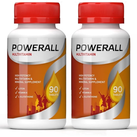 PowerAll Multivitamin - Lutein, Vitamin K & Iron for Vision, Immunity & Bone Health 90 Count (2 Pack)