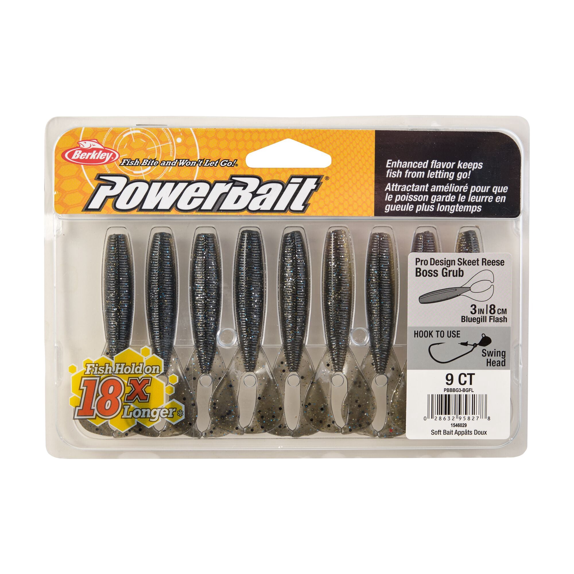 Berkley PowerBait® The Boss Grub, 3 in, Grubs, Bluegill Flash (9-count)