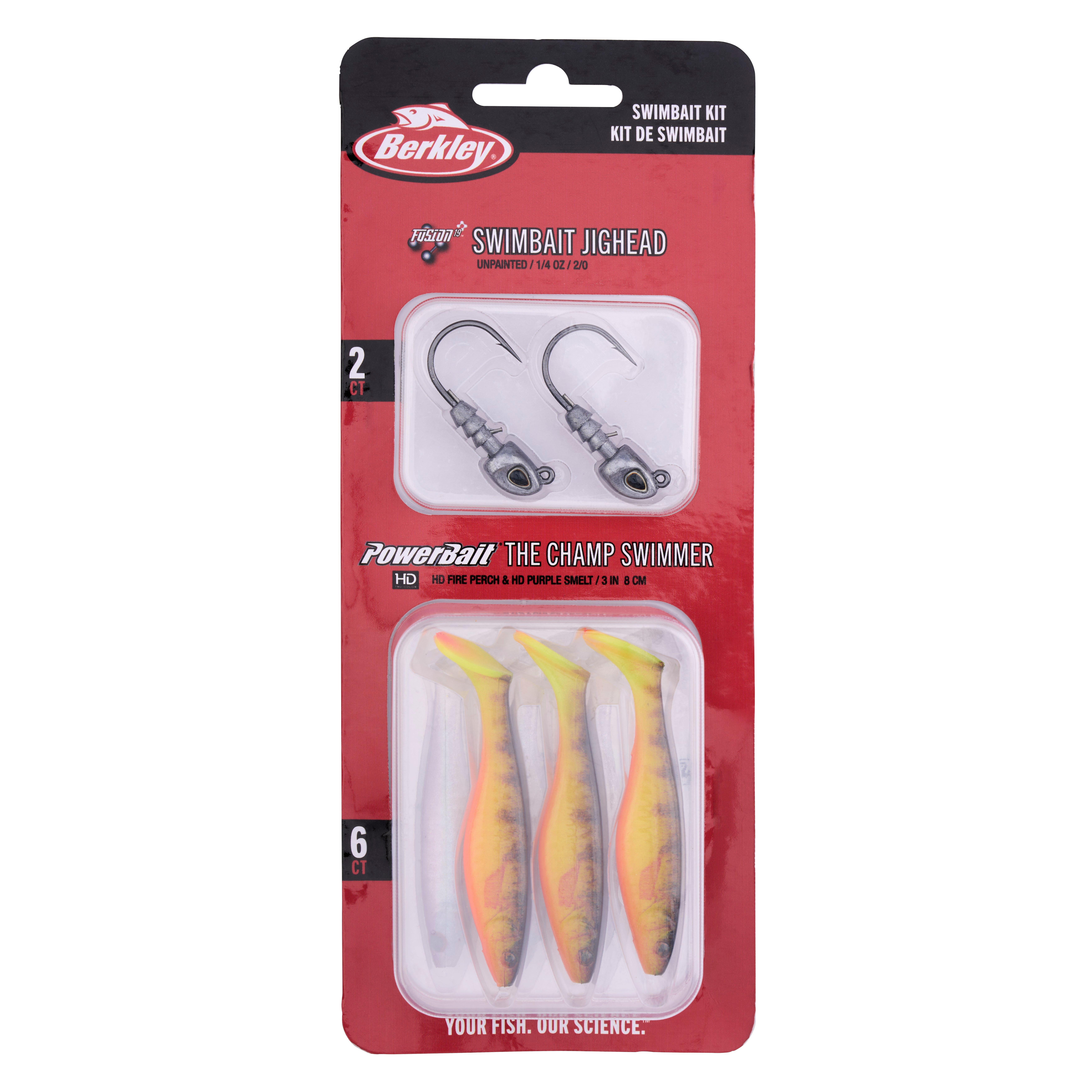 Berkley PowerBait® The Champ Swimmer Kit, 1/4 oz, HD Fire Perch and HD Purple Smelt