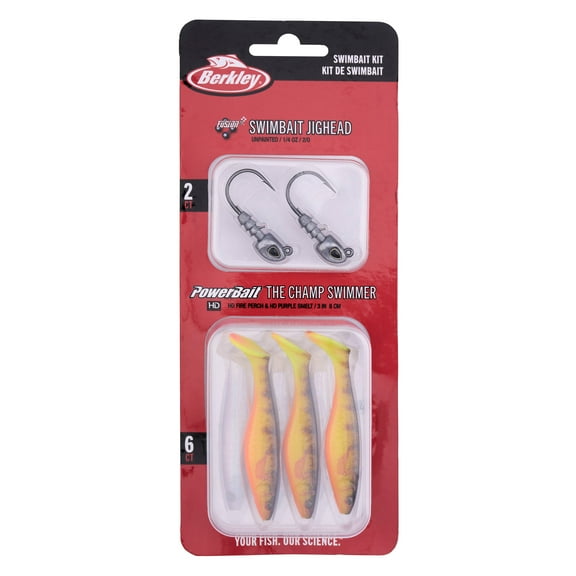 Berkley PowerBait The Champ Swimmer Kit, 1/4 oz, HD Fire Perch and HD Purple Smelt