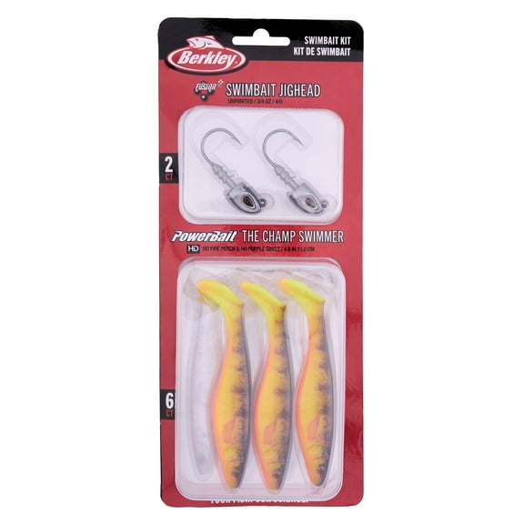 Berkley PowerBait The Champ Swimmer Kit, 3/4 oz, HD Fire Perch and HD Purple Smelt