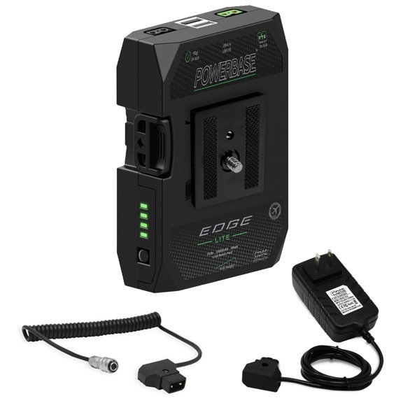 Core SWX PowerBase Edge Lite 49Wh 14.8V Small Form Cine Base Lithium-Ion Battery Pack Bundle with Coiled D-Tap to 2-Pin Cable, D-Tap Charger