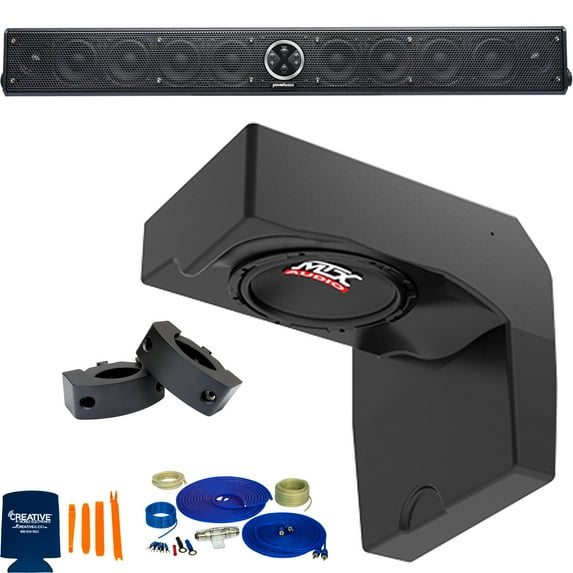 PowerBass 10 Speaker UTV Soundbar package with Subwoofer & Install Accessories Compatible with Polaris Ranger 2014+