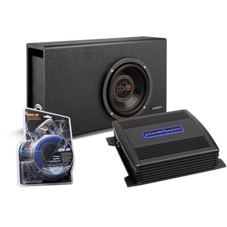 PowerBass Party Pack - Single 8" Subwoofer in truck enclosure with ASA3-200.2 Amplifier and Wiring Kit