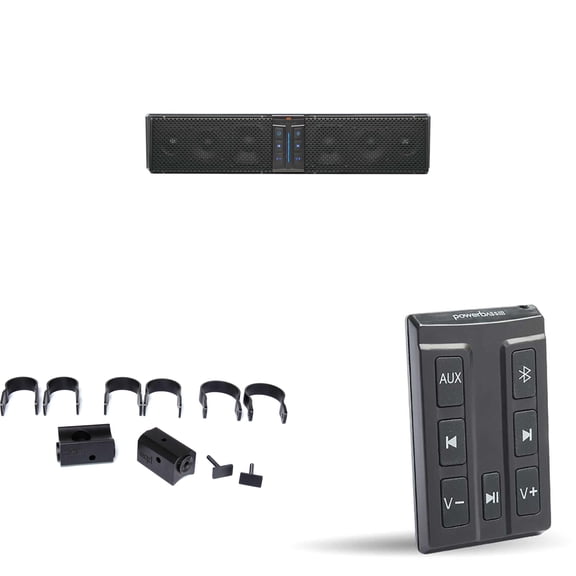 PowerBass XL-650 - 6 Speaker System Bluetooth Powersports Sound Bar with XL-SBCONRF - XL Soundbar External Wireless Controller & XL-SBTCLAMP - Thin C Clamp Compatible with 1.5", 1.75", 2" Bars - Pair