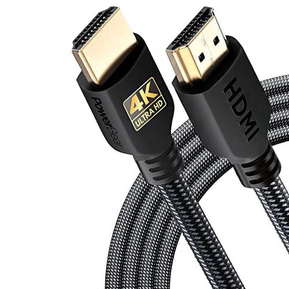 Powerbear HDMI Cable, 15ft, 4K 60Hz, Gold Connectors, Braided Nylon, Compatible with PS5, Xbox, Laptop, Monitor, Apple TV