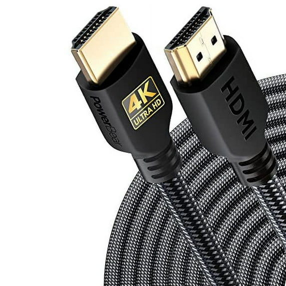 PowerBear 4K HDMI Cable 50 ft | High Speed, Braided Nylon & Gold Connectors, 4K @ 60Hz, Ultra HD, 2K, 1080P, ARC & CL3 Rated | for Laptop, Monitor, PS5, PS4, Xbox One, Apple TV & More