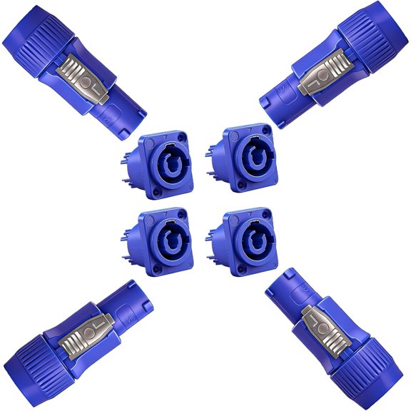 PowerCON NAC3MPA-1 Connector 4 Pack, Power Con Blue Input Coupler Panel Mount, Neutrik Compatible Powercon Adapter 3 Pin for Audio Electronics Stage Lighting(4 Blue)