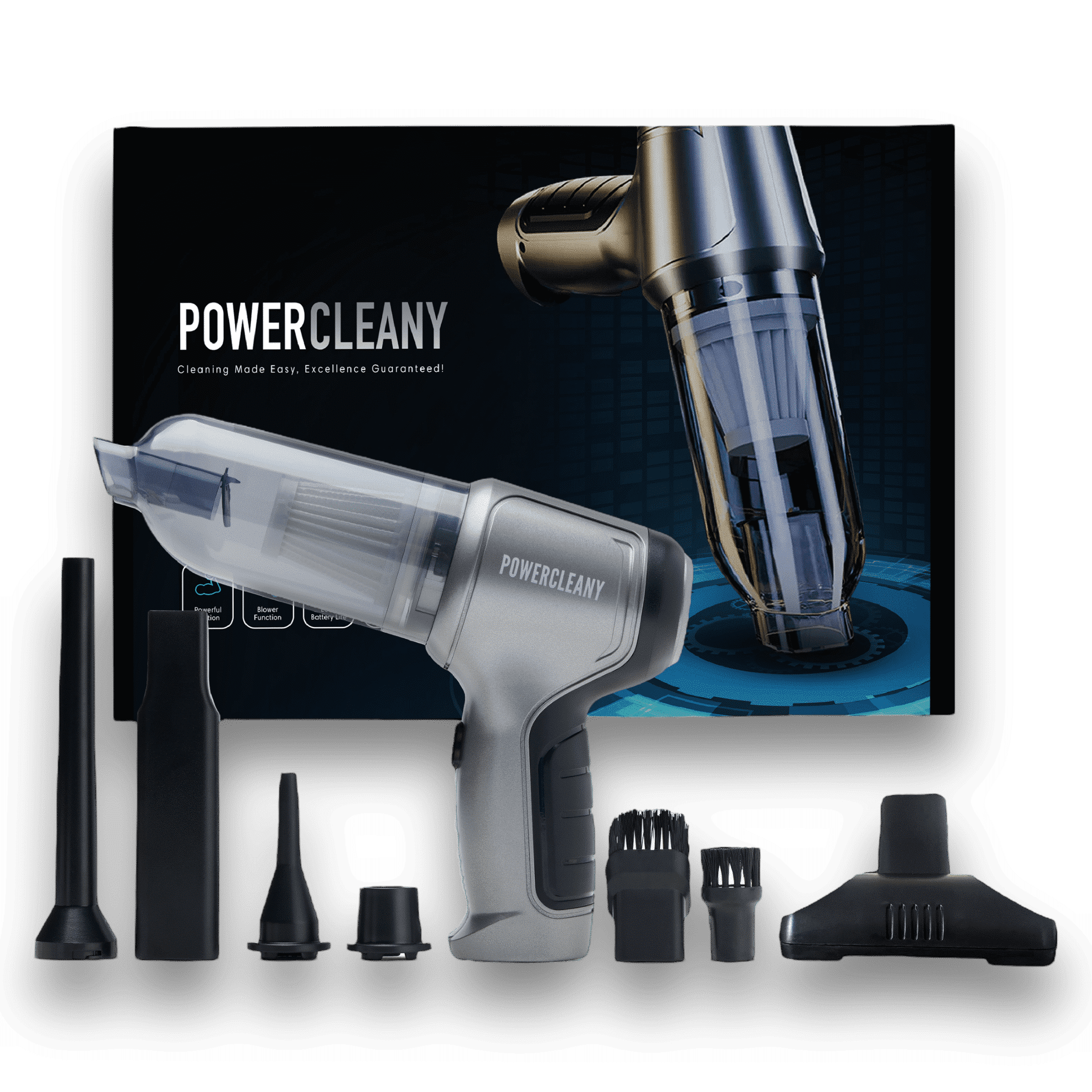 PowerCleany™ 12000PA Strong Suction Cordless Handheld Vacuum, Rechargeable Wet Dry Portable Hand Vacuum for Car & Pet Hair