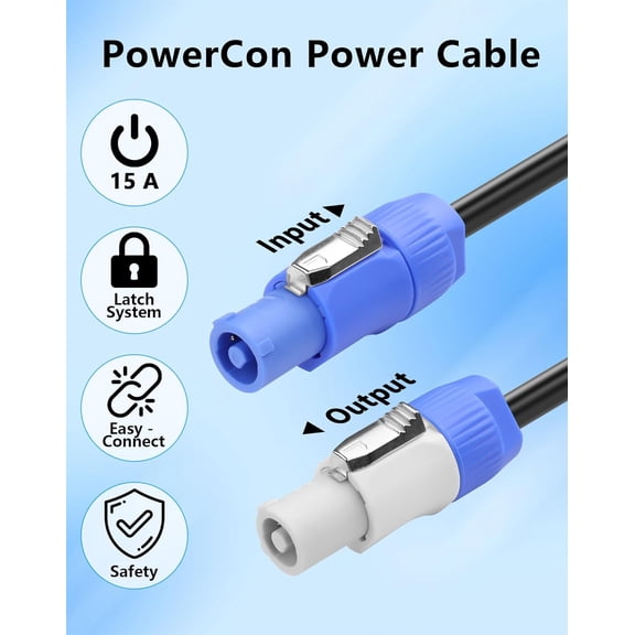 PowerCon Power Cable, 16AWG AC PowerCon Input to PowerCon Output 3 Pin Power Extension Cable for Stage Lights, LED Screens, Moving Heads & Pro Audio and More (16.4ft/5m)