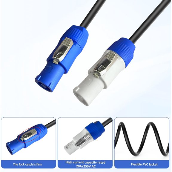 PowerCon Power Cable AC PowerCon Input to PowerCon Output 12AWG 3 Pin Power Extension Cable for LED Screen Beam Moving Head Light, Stage Light Power,Audio Video Equipment and More-1M/3FT