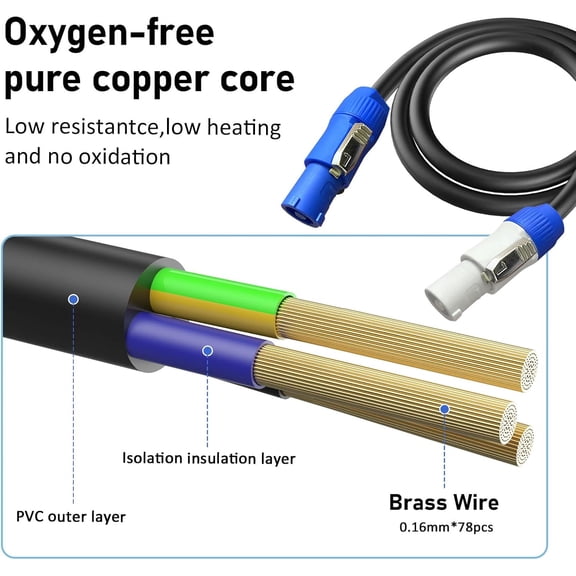 PowerCon Power Cable AC PowerCon Input to PowerCon Output 12AWG 3 Pin Power Extension Cable for LED Screen Beam Moving Head Light, Stage Light Power,Audio Video Equipment and More-3FT