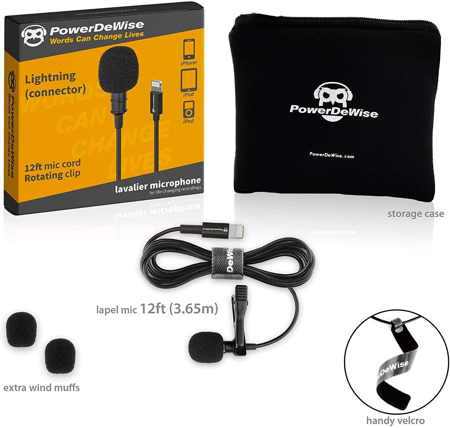 PowerDeWise PRO Lavalier Lapel Microphone for iPhone with Lightning ADAPTER