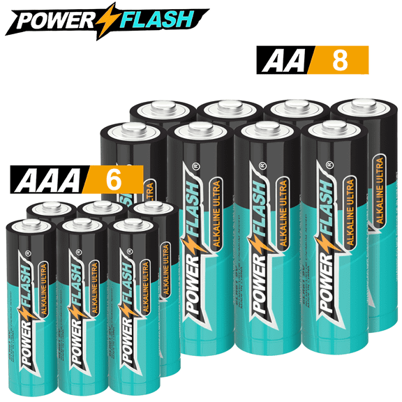 PowerFlash AAA+AA Battery14 Pack, Double A Battery 1.5V LR6, Suitable for Home and Electronic Devices, 10-year Shelf Life