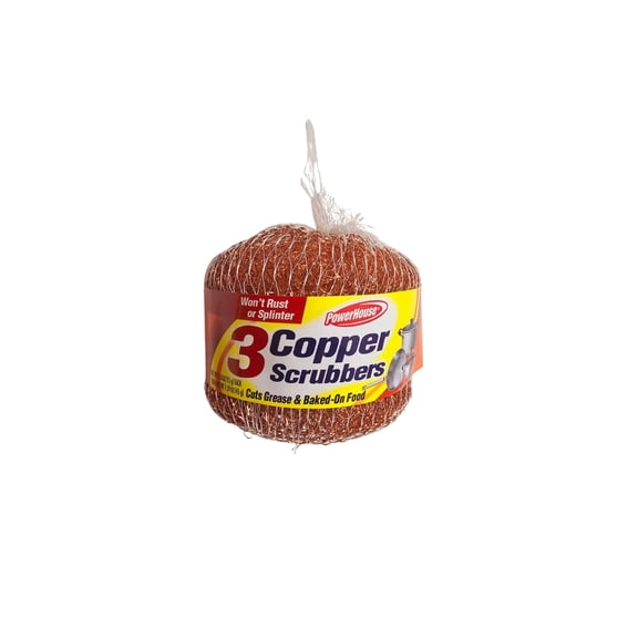 Copper Scrubber, Cuts Grease and Baked On Goods, Includes 3 Scrubbers