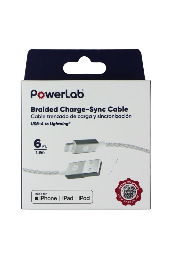 6FT USB-A to Lightning 8-Pin Braided Charge-Sync Cable - White