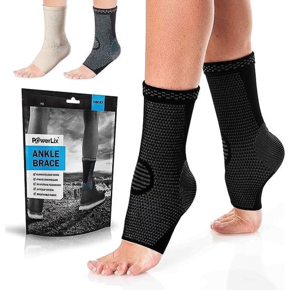 POWERLIX Ankle Brace Compression Support Sleeve (Pair) for Injury Recovery, Joint Pain and More. Achilles Tendon Support, Plantar Fasciitis Foot Socks with Arch Support, Eases Swelling Bla