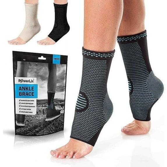 PowerLix Ankle Brace Compression Socks for Men and Women, Ankle Support for Injury Prevention and Recovery, Joint Pain Relief with Non-Slip Cuff & 3D Compression Design, Blue, M, 1 Pair