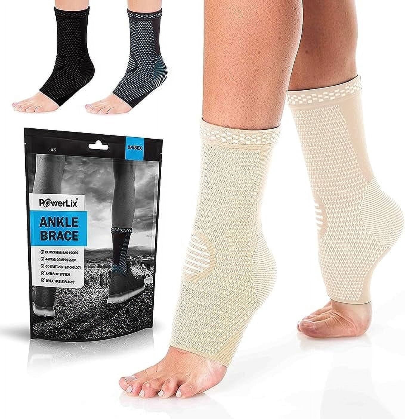 PowerLix Ankle Brace, Compression, Beige, Small, 1 Pair