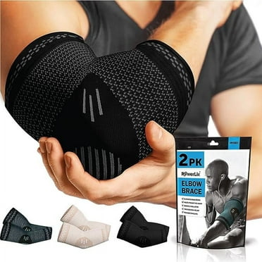 PowerLix Elbow Brace Compression Sleeve for Elbow Support, Tendonitis, Tennis/Golfers Elbow Treatment, Reduces Elbow Pain - Soft and Sweat Proof Design, Black,Medium, (Pair)