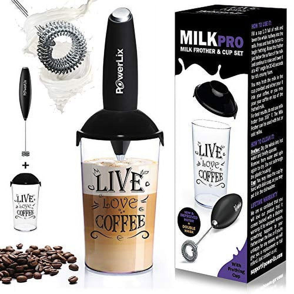 PowerLix Handheld Electric Milk Frother with Stainless Steel Double
