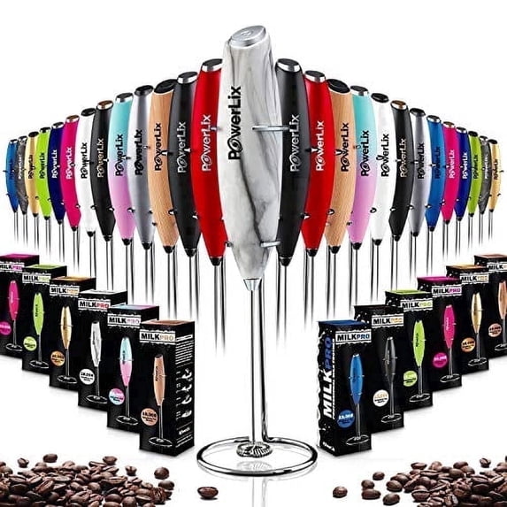 Powerlix Handheld Electric Milk Frother, Stainless Steel Coffee Foam Maker, White Marble