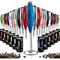 thumbnail image 1 of PowerLix Handheld Electric Milk Frother with Stainless Steel Stand, Battery-Operated Electric Whisk Foam Maker for Coffee, Latte, Cappuccino, Hot Chocolate and Frothy Delights, Blue Breeze, 1 of 9