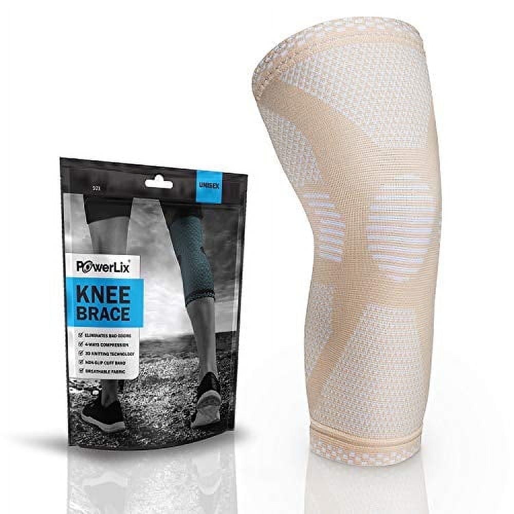 PowerLix Knee Compression Sleeve  4-Way Support Brace for Men & Women, Beige, M  Ideal for Sports, Fitness & Father's Day Gifts