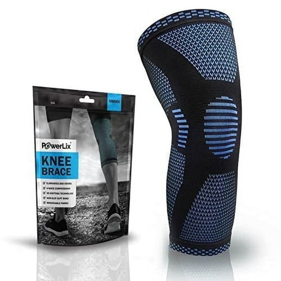 Powerlix Knee Compression Sleeve – 4-Way Support for Men & Women, Light Blue, L – Great for Sports, Fitness & Father's Day Gifts