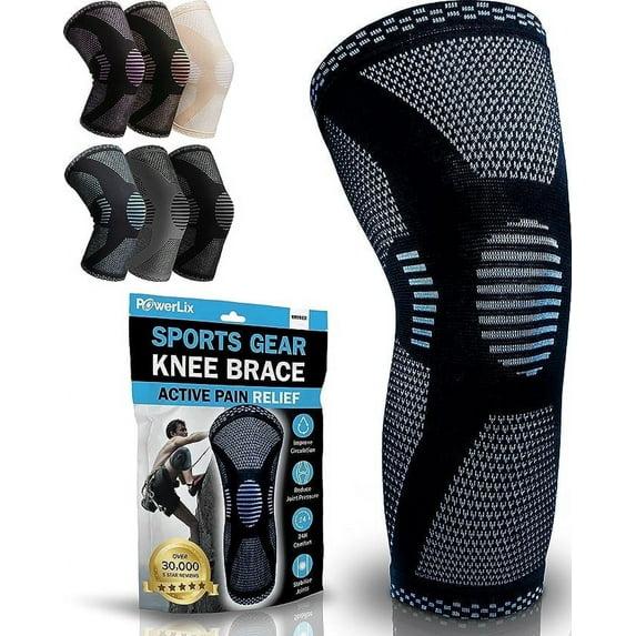 PowerLix Knee Brace and Support, 4-Way Knee Compression Sleeve for Men & Women, Pain Relief & Support Knee Sleeve for Sports & Fitness with Anti Slip & 3D Knitting, Light Blue, S