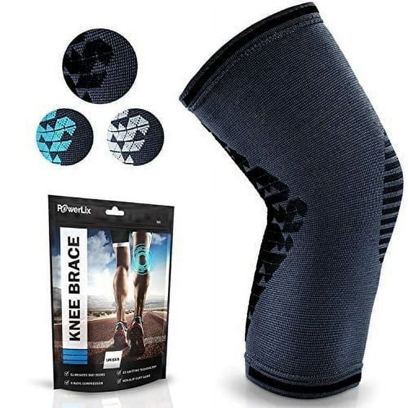 PowerLix Knee Brace and Support, 4-Way Knee Compression Sleeve for Men & Women, Pain Relief & Support Knee Sleeve for Sports & Fitness with Anti Slip & 3D Knitting, Shadow Black, L