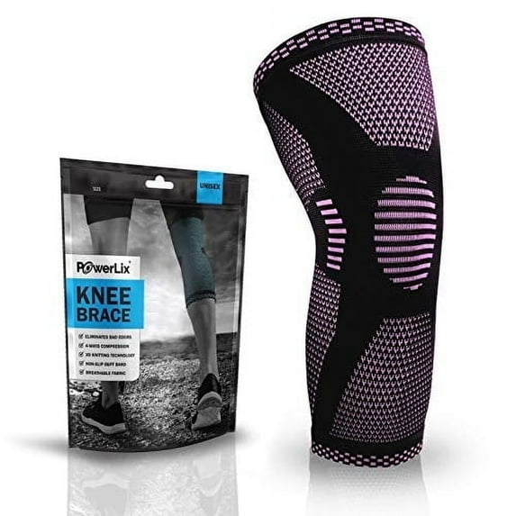 PowerLix Knee Brace and Support, 4-Way Compression, Adults, Anti Slip & 3D Knitting, Pink, X-Large