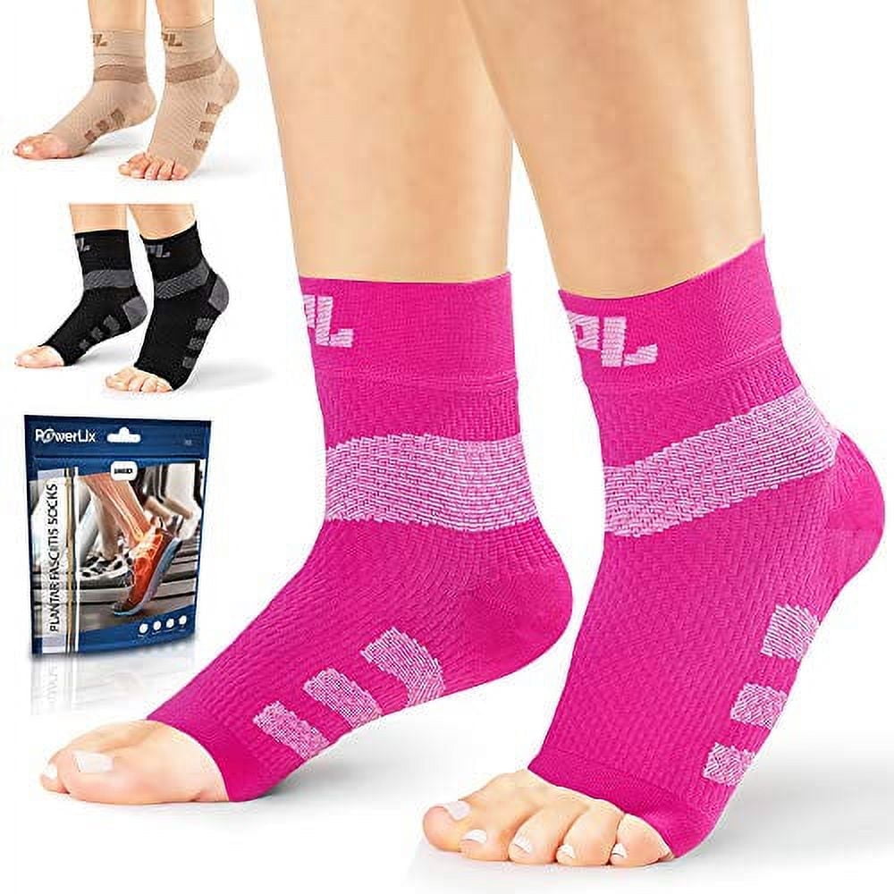 PowerLix Plantar Fasciitis Support Socks, Toeless Compression