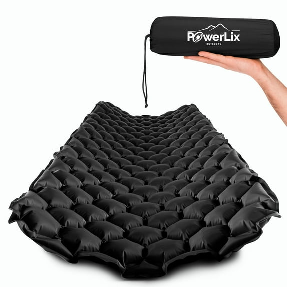 PowerLix Ultralight and Compact Inflatable Mattress, Camping Sleeping Pad, Thermal Insulation Camping Mattress, Lightweight, All-Weather Camping Pad, Black, 74.8" x 22.8"