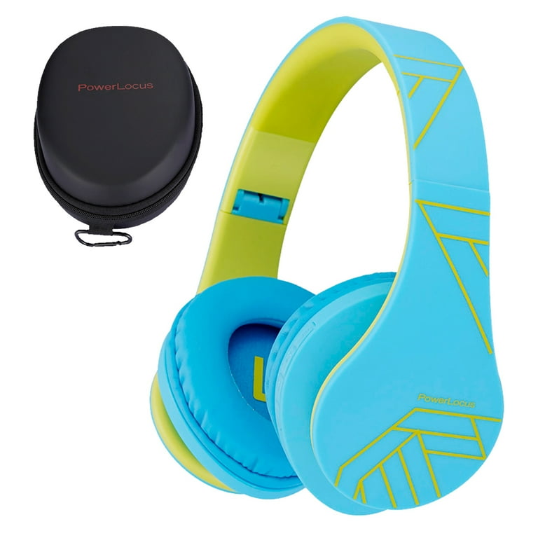 PowerLocus P2 Kids Headphones Wireless Headphone Over Ear with Microphone Safe 85DB Foldable Micro SD mode FM Radio Green Blue