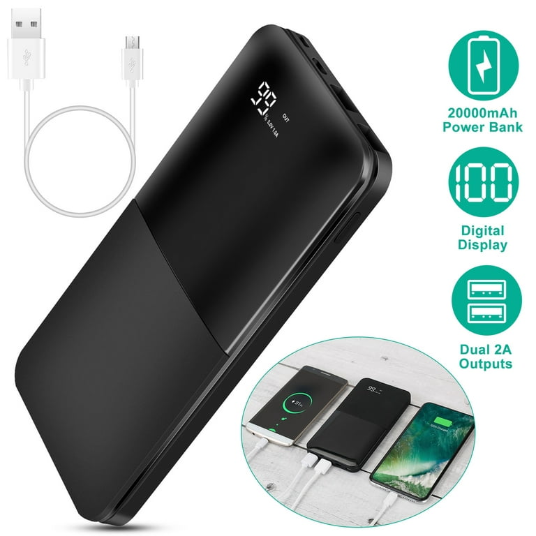 PowerMaster 20000mah Power Bank External Battery Charger Pack with Digital  Display Dual USB Output Ports Battery Remain Display Black