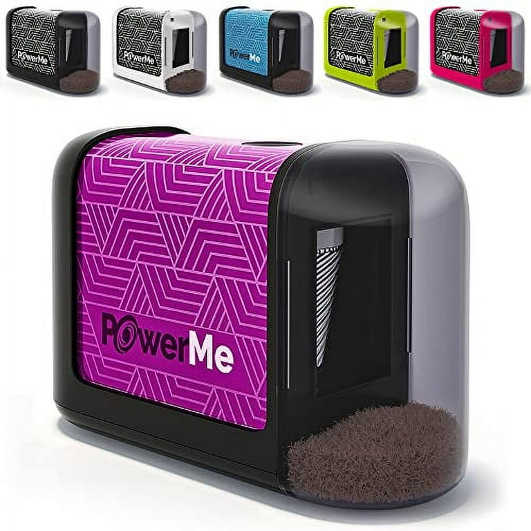 PowerMe Battery Powered Hand Held Manual Electric Pencil Sharpener with Cover for Kids School Purple