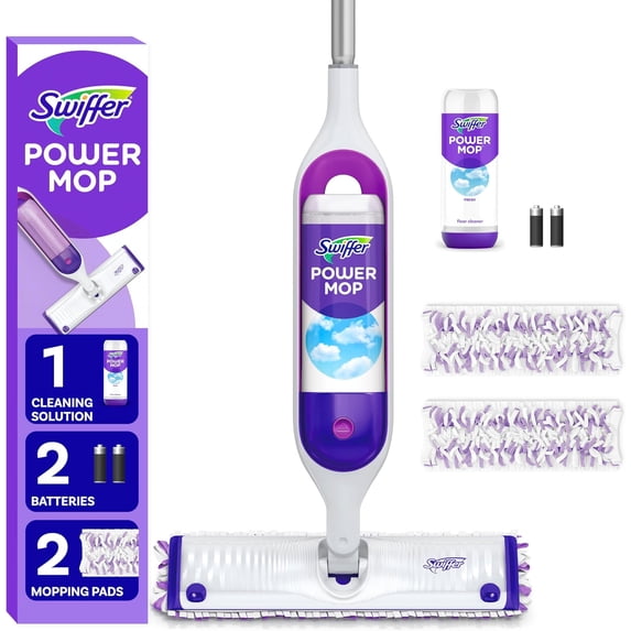 PowerMop Multi-Surface Mop Kit for Floor Cleaning, Fresh Scent, Mopping Includes PowerMop, 2 Pad Refills, 1 Cleaning Solution with Scent and Batteries