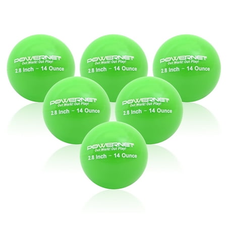 PowerNet 2.8" Weighted Hitting and Batting Training Ball (6 pack) 14 Oz - Green