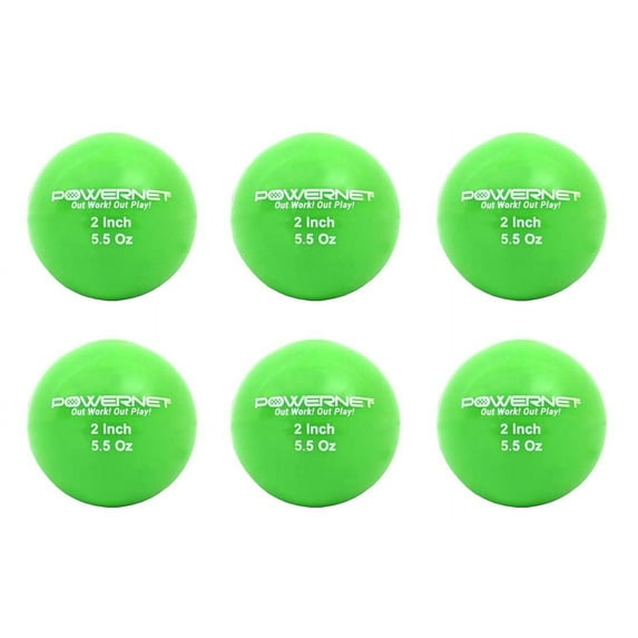 PowerNet 2" Micro Weighted Hitting Batting Training Ball (6 Pack) 5.5 Oz Green