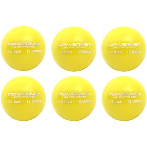 PowerNet 3.2" 6 Pack Weighted Training Balls for Hitting Batting, Build Strength & Muscle, Improve Technique, Training Equipment for Throwing, Softball Size (12 oz - Yellow)