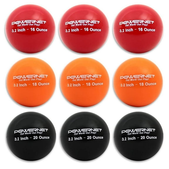 PowerNet 3.2" 9 Pack Weighted Progressive Training Balls for Hitting Batting, Build Strength & Muscle, Improve Technique, Softball Size, Training Equipment for Throwing (16, 18, 20 oz)