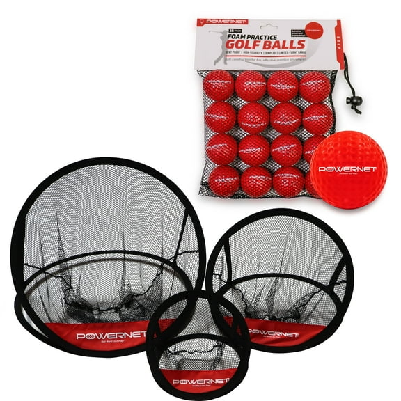 PowerNet Golf Chipping Bundle, Three Piece Golf Net Set & 16 Foam Balls, Portable Golf Nets for Improving Accuracy, Golf Chipping Game with Practice Golf Balls, Golf Accessories for Backyard Games