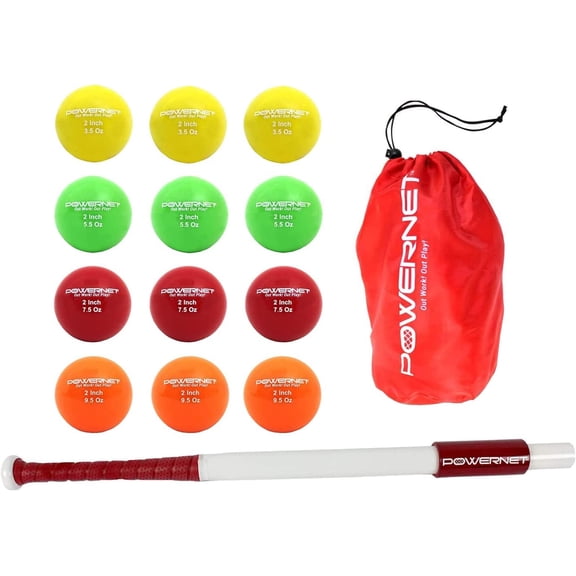 PowerNet 34" Sweet Spot Training Bat and 2" Progressive Micro Ball 12 Pk Bundle for Baseball Softball