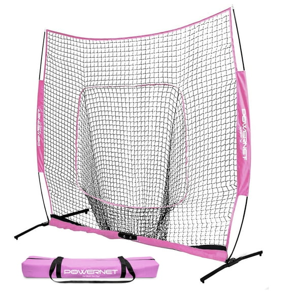 PowerNet 7X7 PRO Baseball Softball Practice Hitting Net w/ One-piece Frame (Pink)