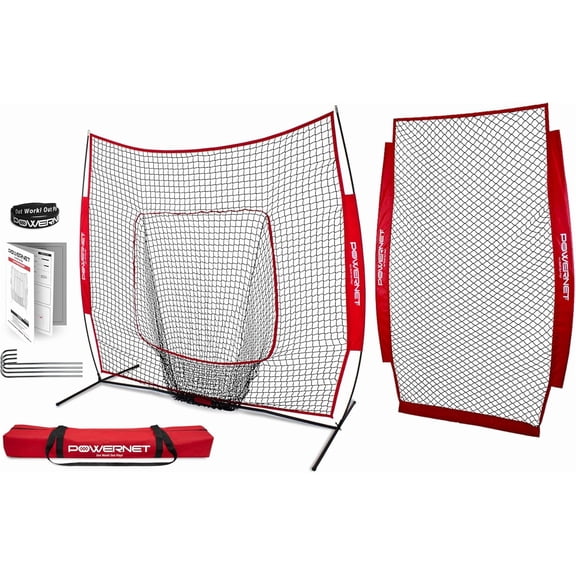 PowerNet 7x7 FT Bundle + I-Screen (1 Frame + 2 Nets), Baseball Net for Hitting, Pitching Drills, Baseball & Softball Training Gear Equipment, Pitcher Barrier from Line Drives Grounders