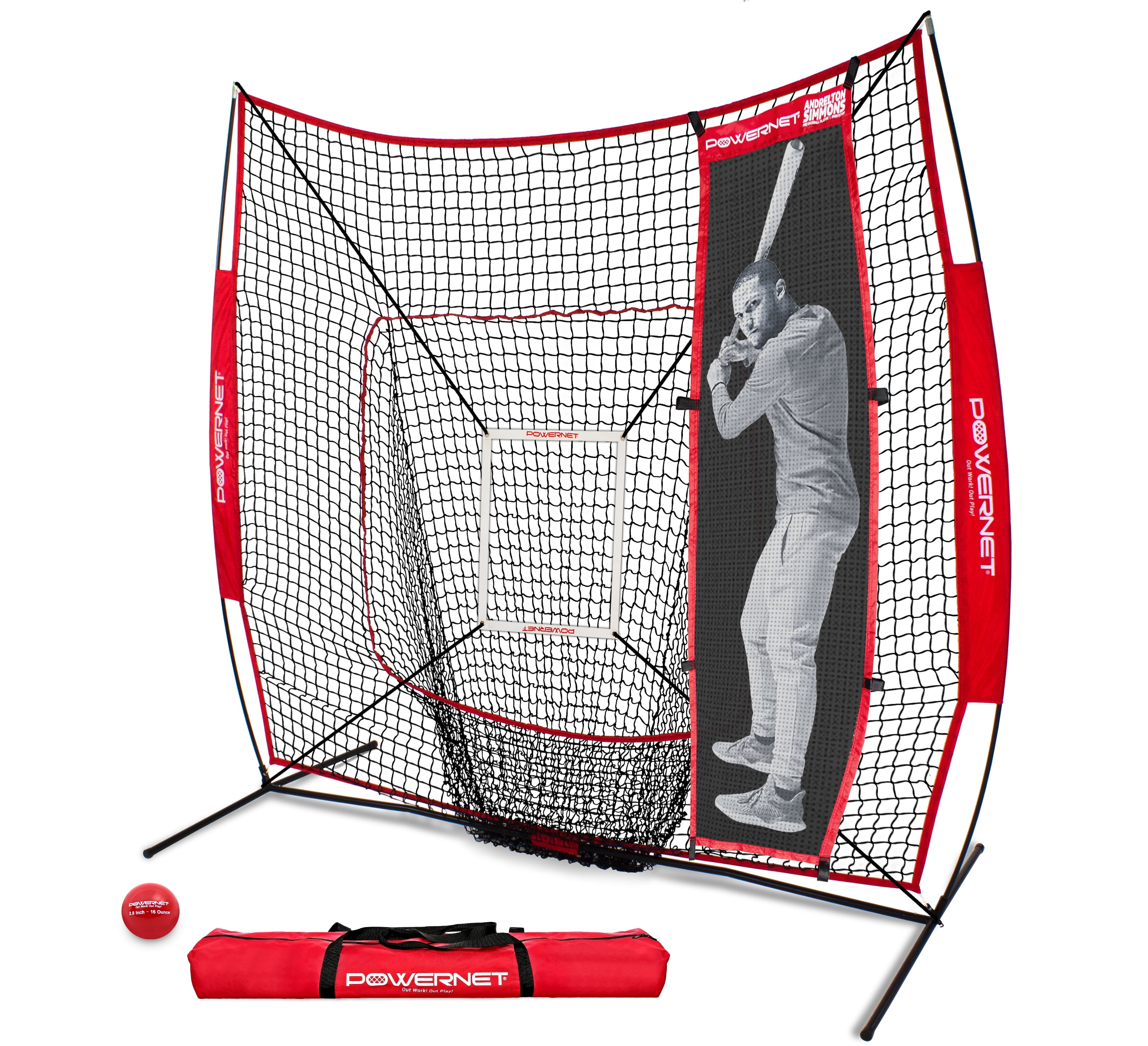 PowerNet 7x7' Softball Baseball Net with Stand-In Batter & Strike Zone, Pitching Aid Attachments, Improve Pitching Accuracy, Baseball Equipment for Pitching (7x7 Net w/ Stand-In Batter & Strike Zone)
