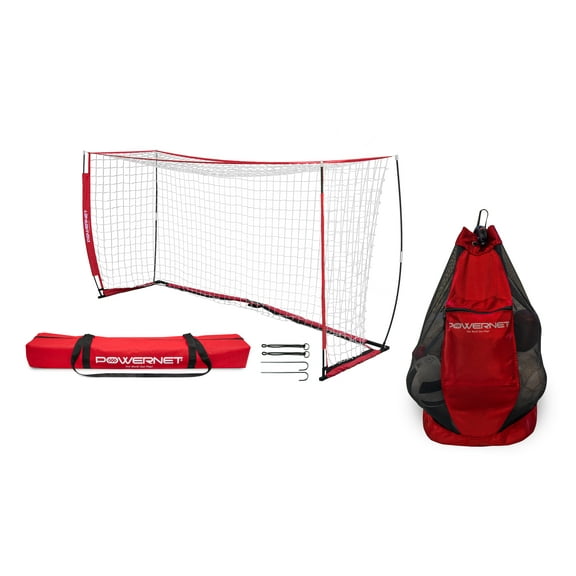 PowerNet 8x4 Ft Soccer Goal Portable Bow Style Net and Large Ball Carry Bag Bundle | Quick Setup Ultra Portable | Full Size Framed Soccer Goal | Perfect for Teams and Coaches